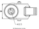 100 series 2x75mm swivel/brake bolt hole 12mm - Plate dimensions