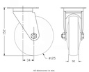 300 series 125mm swivel top plate 100x80mm castor with grey TPR-rubber on polypropylene centre ball bearing wheel 130kg - Castor drawing