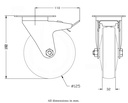 300 series 125mm swivel/brake top plate 100x80mm castor with grey TPR-rubber on polypropylene centre ball bearing wheel 130kg - Castor drawing