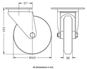 300 series 160mm swivel top plate 140x110mm castor with grey rubber on polypropylene centre roller bearing wheel 135kg - Castor dimensions
