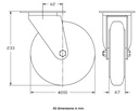 300 series 200mm swivel top plate 140x110mm castor with grey rubber on polypropylene centre roller bearing wheel 205kg - Castor dimensions