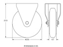 300 series 200mm fixed top plate 146x107mm castor with grey rubber on polypropylene centre roller bearing wheel 205kg - Castor dimensions