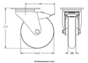 300 series 160mm swivel/brake top plate 140x110mm castor with grey rubber on polypropylene centre plain bearing wheel 135kg - Castor dimensions