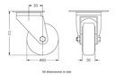 300 series 80mm swivel top plate 100x80mm castor with black rubber on pressed steel centre roller bearing wheel 70kg - Castor dimensions