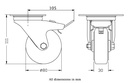 300 series 80mm swivel/brake top plate 100x80mm castor with black rubber on pressed steel centre roller bearing wheel 70kg - Castor dimensions