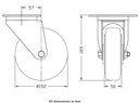 300 series 152mm swivel top plate 140x110mm castor with black elastic rubber on aluminium centre ball bearing wheel 330kg - Castor dimensions