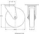 300 series 200mm swivel top plate 140x110mm castor with black elastic rubber on aluminium centre ball bearing wheel 350kg - Castor dimensions