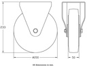 300 series 200mm fixed top plate 146x107mm castor with black elastic rubber on aluminium centre ball bearing wheel 350kg - Castor dimensions