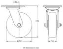 500 series 152mm swivel top plate 140x110mm castor with black elastic rubber on aluminium centre ball bearing wheel 330kg - Castor dimensions