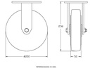 500 series 200mm fixed top plate 140x110mm castor with black elastic rubber on aluminium centre ball bearing wheel 450kg - Castor dimensions