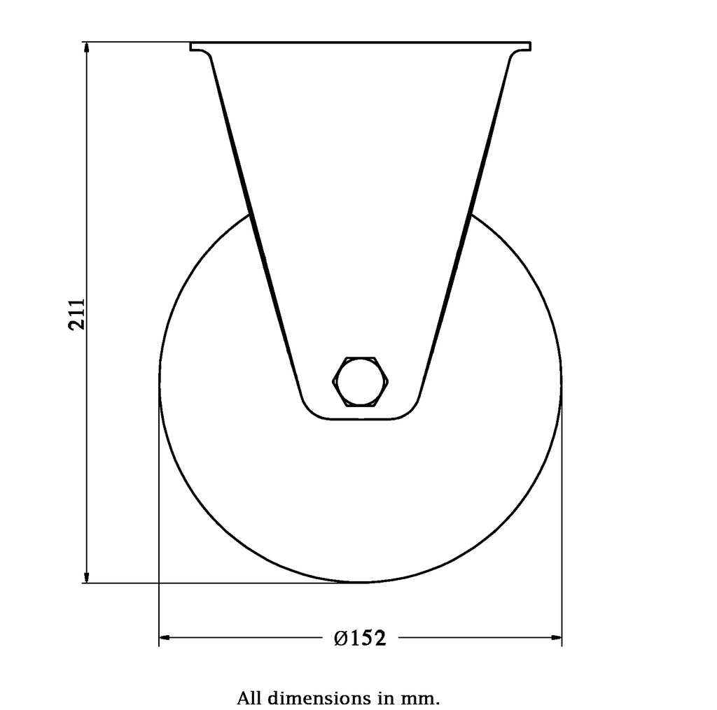 800 series 152mm fixed top plate 135x114mm castor with black elastic rubber on aluminium centre ball bearing wheel 330kg - Castor dimensions