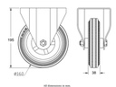 300SS series 160mm stainless steel fixed top plate 138x116mm castor with grey rubber on polypropylene centre plain bearing wheel 135kg - Castor drawing