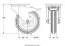 300SS series 160mm stainless steel swivel/brake top plate 140x110mm castor with grey rubber on polypropylene centre plain bearing wheel 135kg - Castor drawing