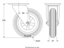 300SS series 200mm stainless steel swivel top plate 140x110mm castor with grey rubber on polypropylene centre plain bearing wheel 205kg - Castor drawing