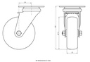 100SS series 75mm stainless steel swivel top plate 60x60mm castor with grey TPR-rubber on polypropylene centre plain bearing wheel 60kg - Castor drawing