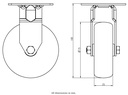 100SS series 75mm stainless steel fixed top plate 60x60mm castor with grey TPR-rubber on polypropylene centre plain bearing wheel 60kg - Castor drawing