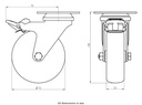 100SS series 75mm stainless steel swivel/brake top plate 60x60mm castor with grey TPR-rubber on polypropylene centre plain bearing wheel 60kg - Castor drawing