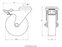 100SS series 75mm stainless steel swivel/brake bolt hole 11mm castor with grey TPR-rubber on polypropylene centre plain bearing wheel 60kg - Castor drawing