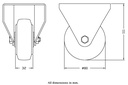 300 series 80mm fixed top plate 100x84mm castor with blue elastic rubber on nylon centre plain bearing wheel 140kg - Castor dimensions