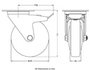 322 series 125mm swivel/brake top plate 106x86mm castor with blue elastic rubber on nylon centre roller bearing wheel 200kg - Castor dimensions