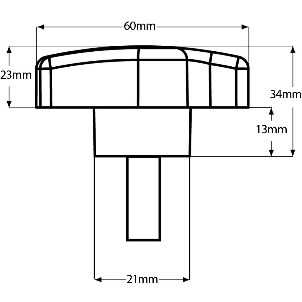 M12x60 Thermoplastic lobe knob (Zinc thread) Drawing with Dimensions