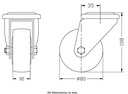 300 series 80mm swivel bolt hole 10,5mm castor with grey TPR-rubber on polypropylene centre ball bearing wheel 80kg - Castor dimensions