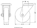 300 series 100mm swivel bolt hole 10,5mm castor with grey TPR-rubber on polypropylene centre ball bearing wheel 110kg - Castor dimensions