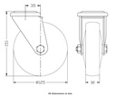 300 series 125mm swivel bolt hole 10,5mm castor with grey TPR-rubber on polypropylene centre ball bearing wheel 130kg - Castor dimensions