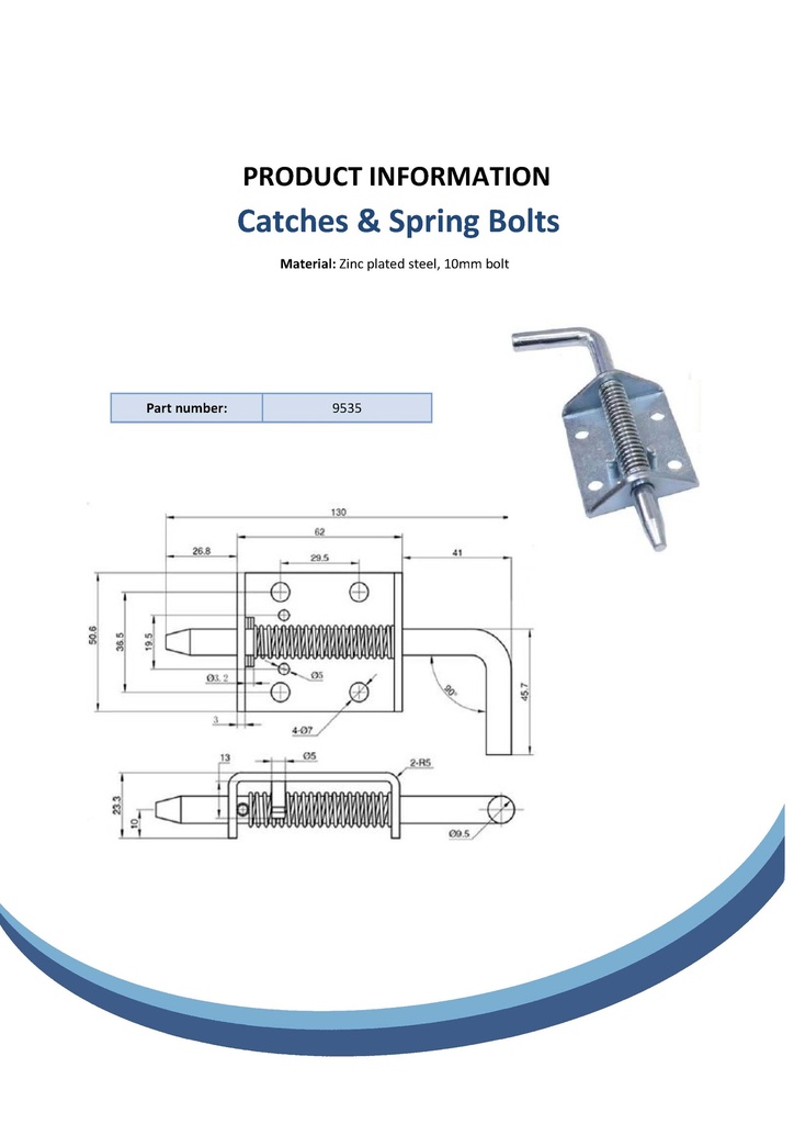 10mm Spring bolt - Zinc Spec Sheet