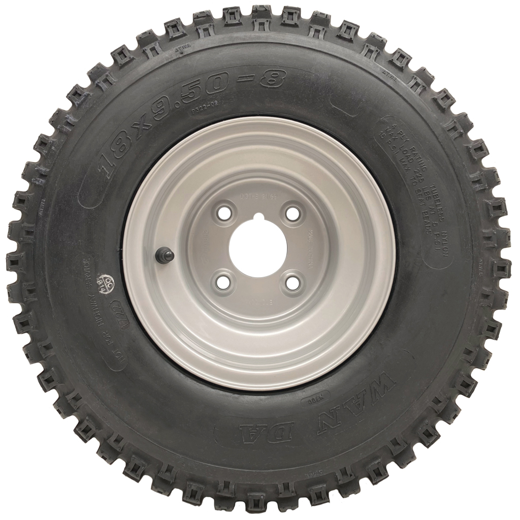 18x9.50-8 4pr Wanda P322 Knobby tyre TL on steel rim 4/101.6/67, 102kg load capacity 4 inch PCD side view