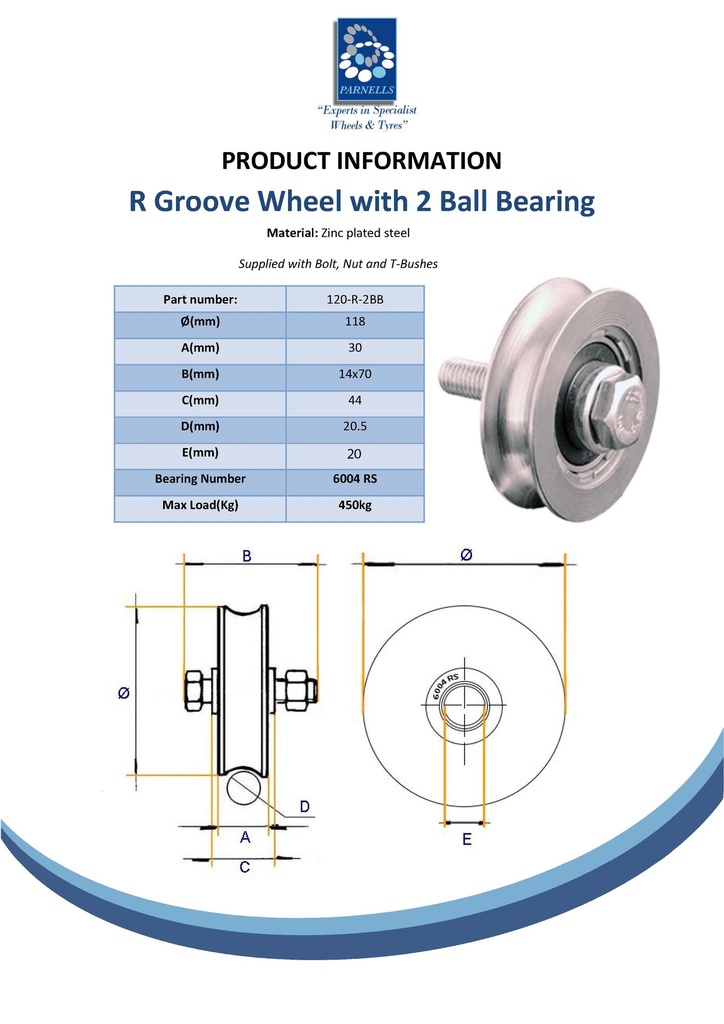 120mm Round groove wheel with 2 ball bearing Spec Sheet