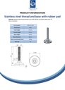 M16x100 Stainless levelling foot 65mm stainless base with anti-vibration rubber pad 900kg AISI 304/A2 - Spec sheet