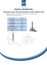 Stainless levelling foot M12x70 with 65mm stainless base with anti-vibration rubber pad & fixing tab 900kg AISI 304/A2 - Spec sheet
