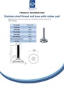 M16x100 Stainless levelling foot 80mm stainless base with anti-vibration rubber pad 1500kg AISI 304/A2 - Spec sheet