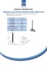 Stainless levelling foot M12x150 with 80mm stainless base with anti-vibration rubber pad & fixing tab 1100kg AISI 304/A2 - Spec sheet
