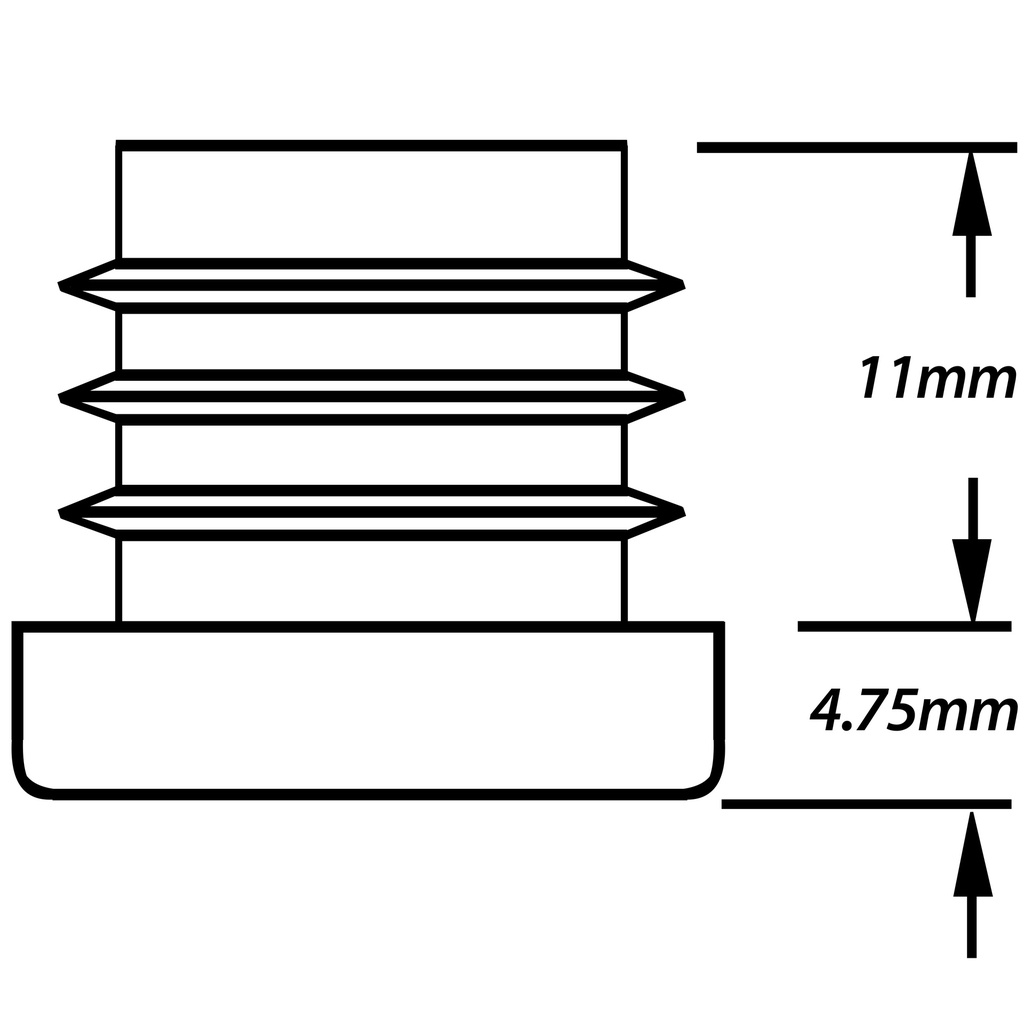 Plastic square insert 16x16mm (1.0/2mm) Drawing with Dimensions