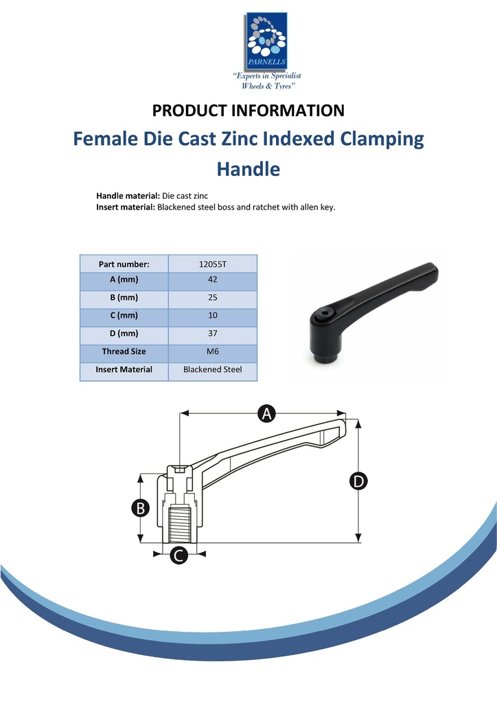M6 Female Die cast Zinc clamping handle Spec Sheet