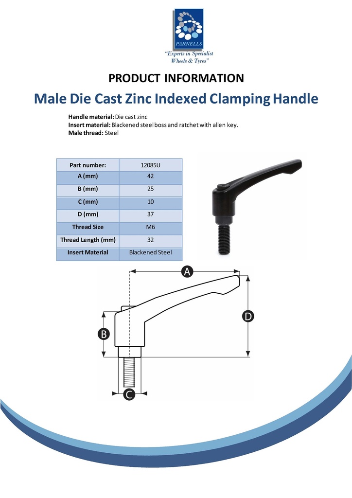 M6x32 Die cast Zinc clamping handle Spec Sheet