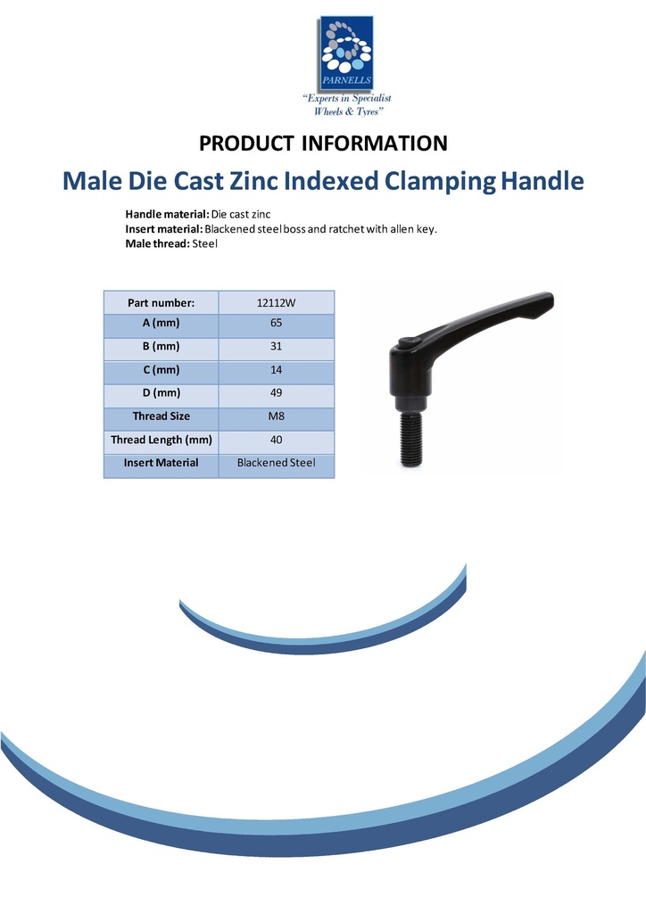 M8x40 Die cast Zinc clamping handle Spec Sheet