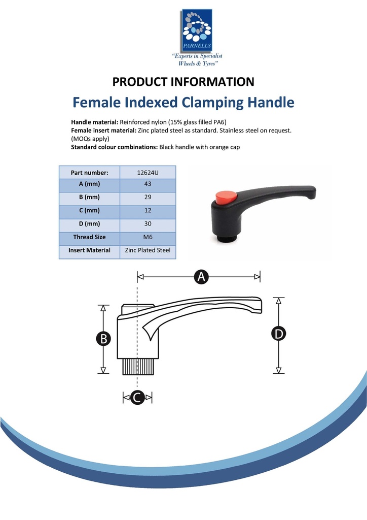M6 Female Nylon clamping handle (zinc thread) Spec Sheet