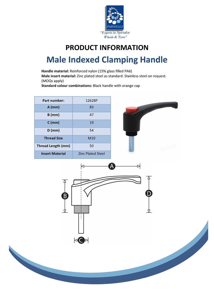 M10x50 Nylon clamping handle (zinc thread) Spec Sheet