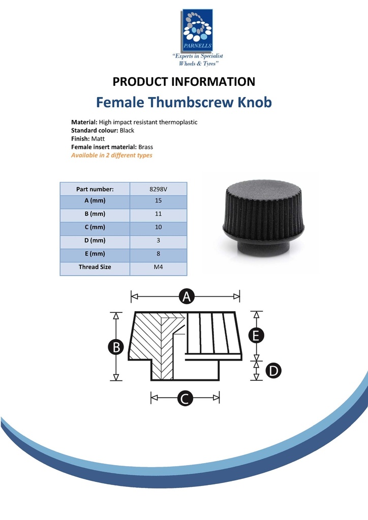 M4 female nylon thumbscrew knob Spec Sheet
