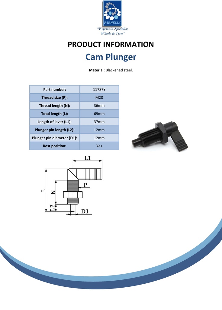 M20 Blackened steel Cam plunger (12mm plunger diameter)
