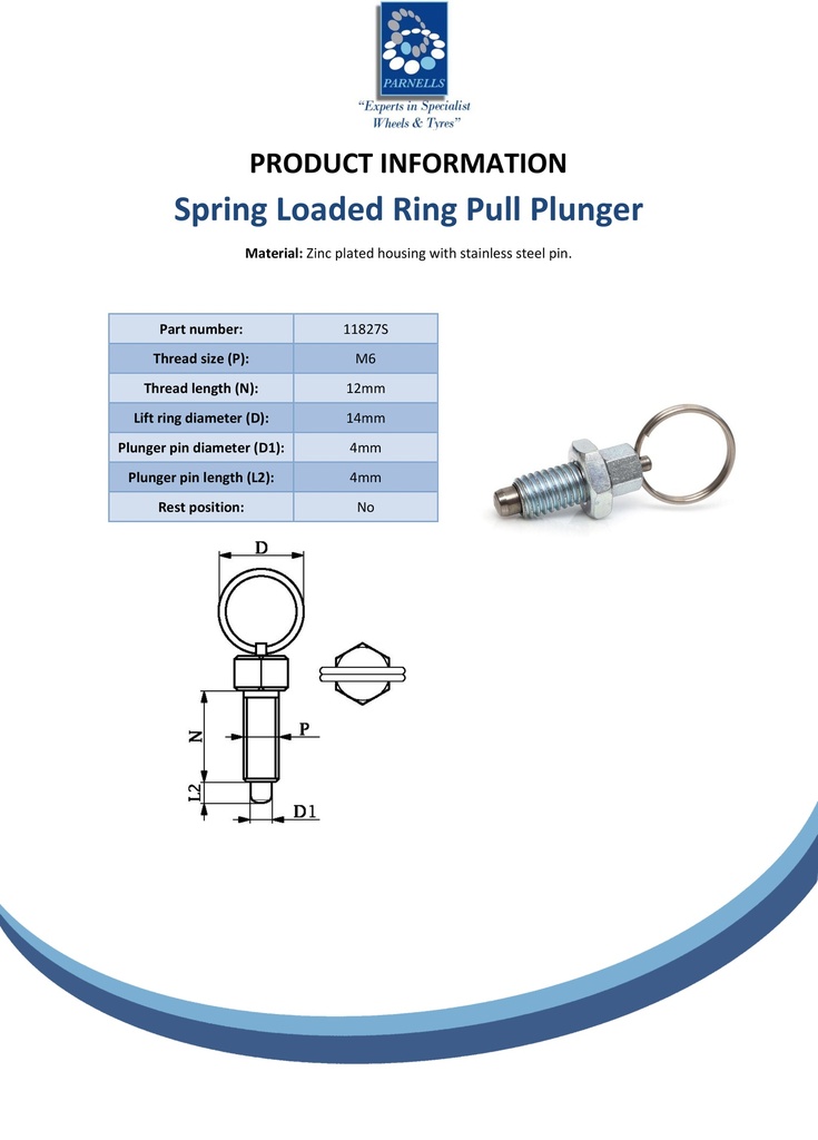 M6 Spring loaded ring pull plunger Spec Sheet