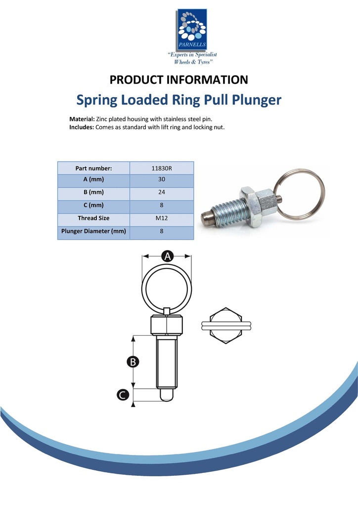 M12 Spring loaded ring pull plunger Spec Sheet