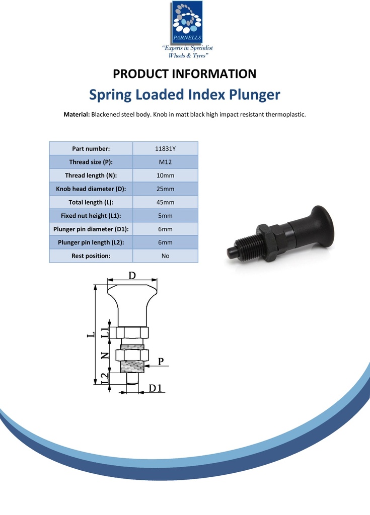 M12x1.5 Spring loaded index plunger (6mm plunger diam) Spec Sheet