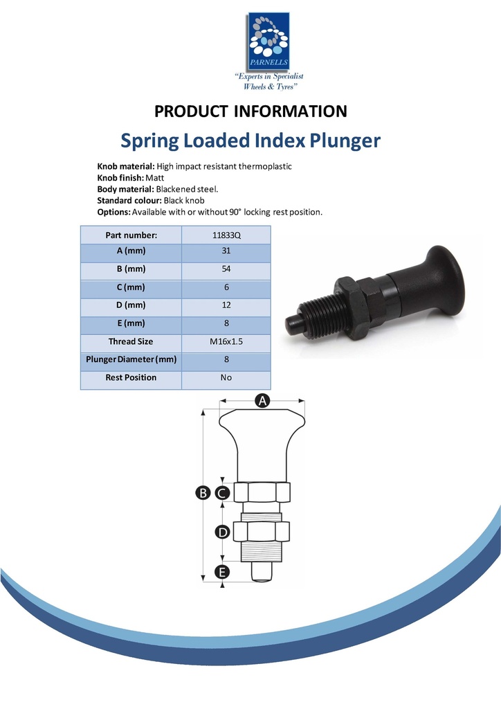 M16x1.5 Spring loaded index plunger (8mm plunger dia) Spec Sheet