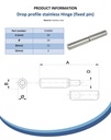 60x10mm Ø Drop profile stainless steel hinge Spec Sheet