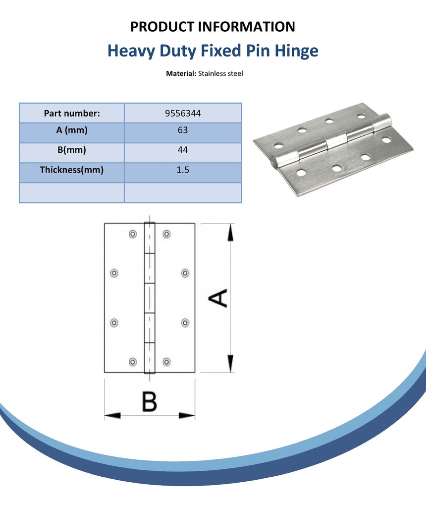 63x44mm fixed pin hinge stainless steel 304 Spec Sheet
