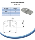 40x70mm Hinge stainless steel 304 Spec Sheet